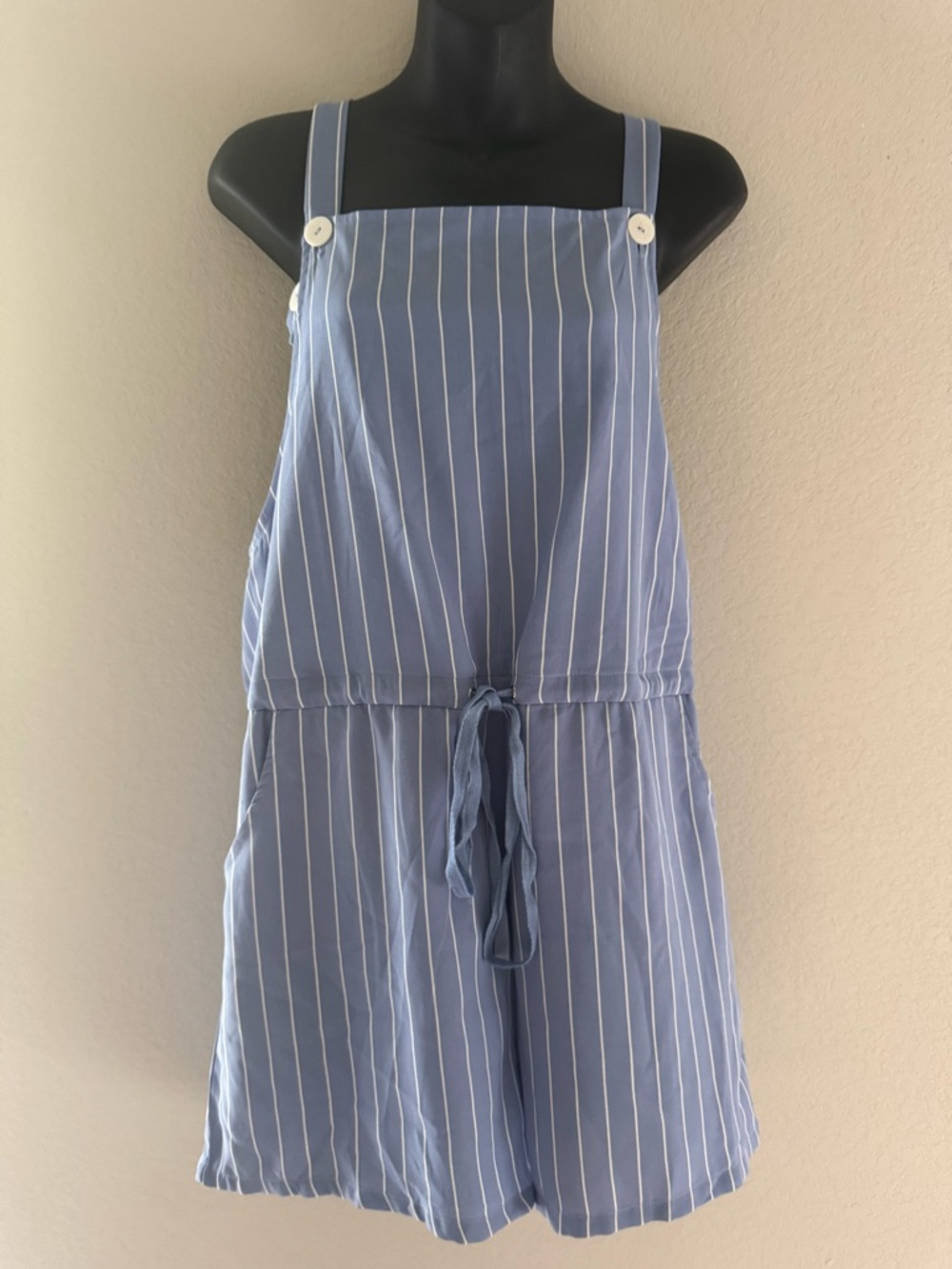 white birch Light Blue Pinstripe romper